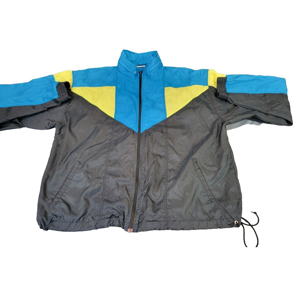 Vintage 90s Cheetah Colorblock Windbreaker Jacket Blue Black Neon Yellow Full